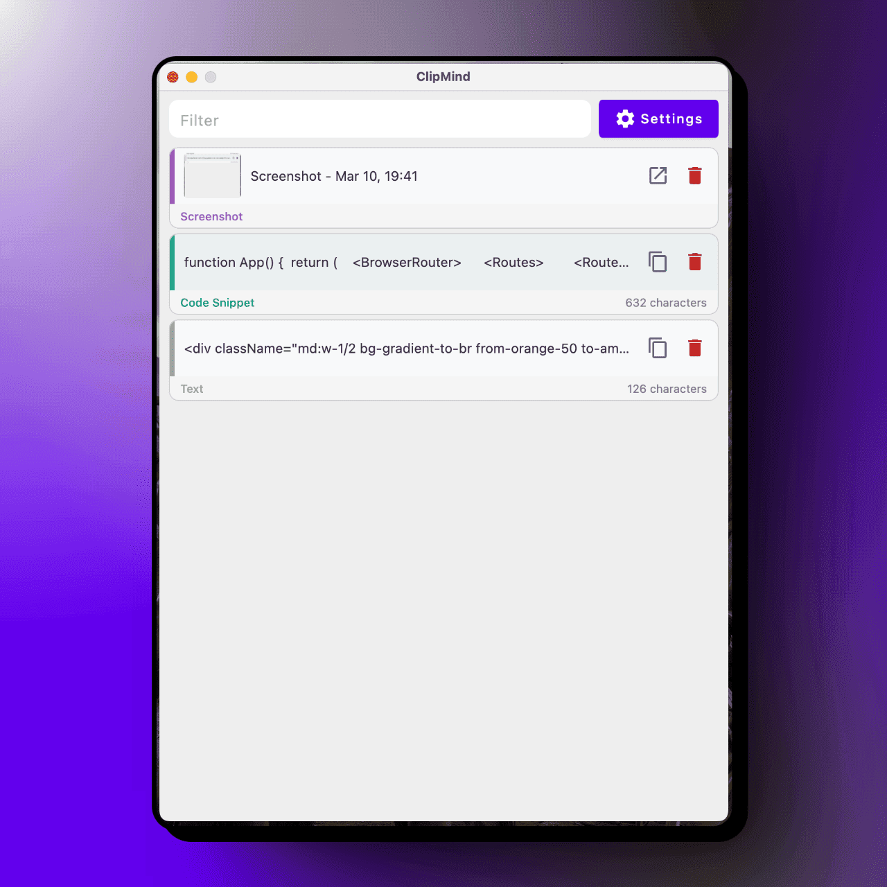 ClipMind main interface